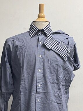 TIMOTHY EVEREST LONDON shirt blue cotton gingham check plaid contrast cuff L 16